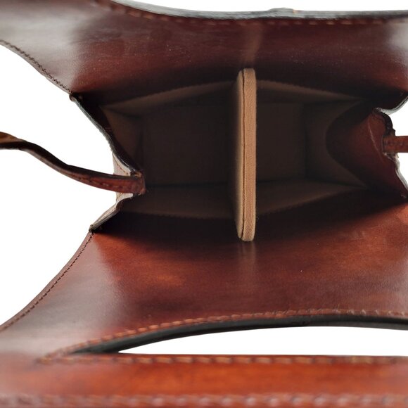 Leather Double Wine Bottle Tote Bag With Handle Snap and Tie Closure Divider - Picture 10 of 12